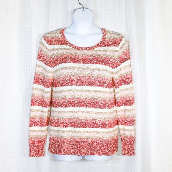 L.L. Bean Size L red/white marled long sleeve stripes knit pullover sweater - Picture 1 of 8